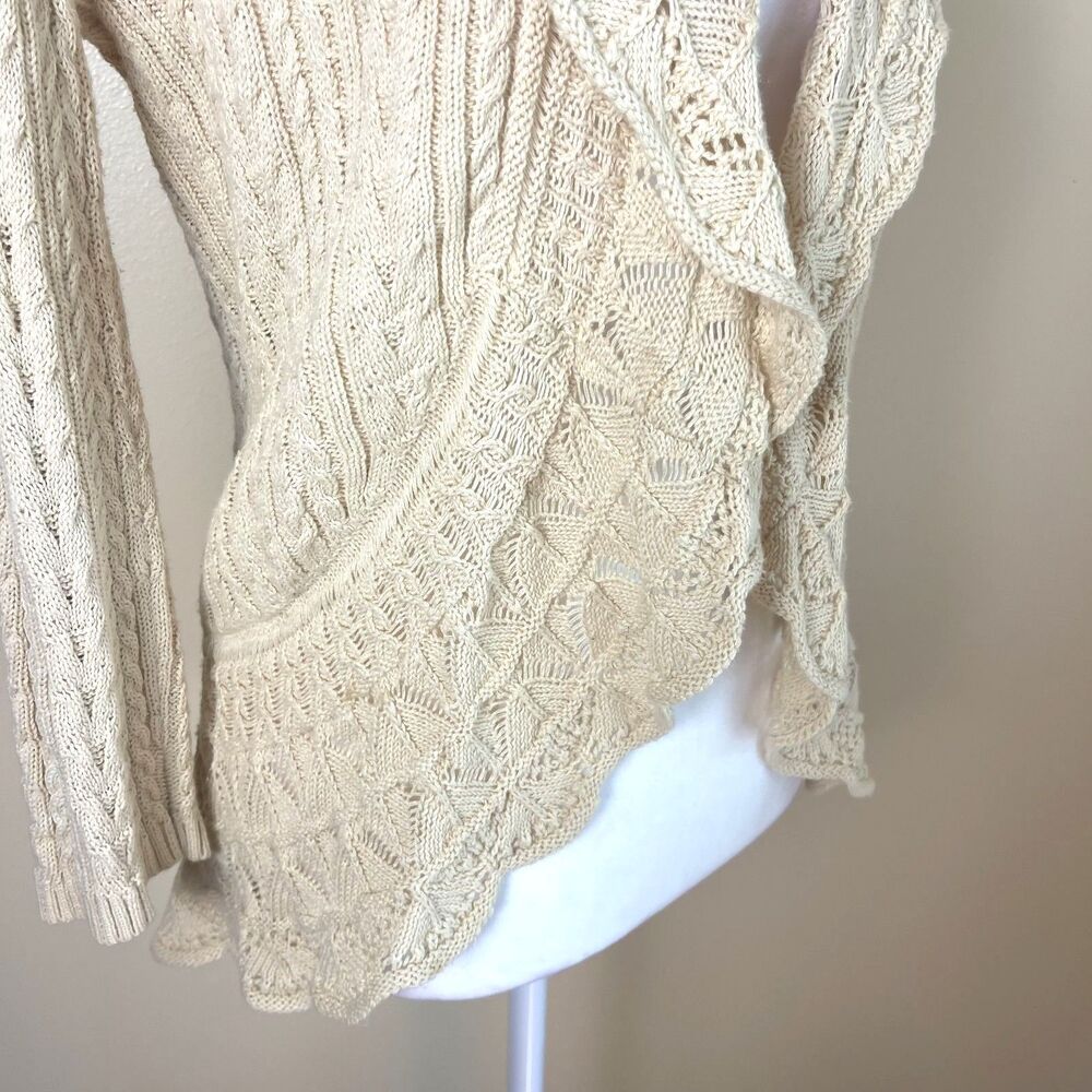 Ralph Lauren Ivory Cable Lace Knit Cardigan S Boho Cottagecore Romantic Sweater - Picture 6 of 16